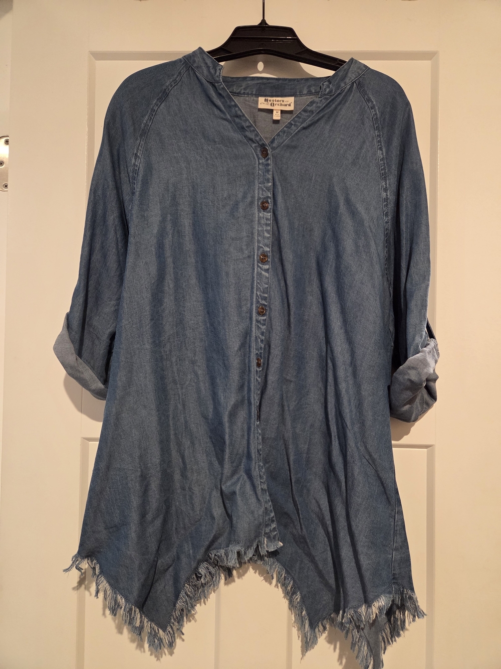 Women’s Washed Denim Tunic Button-Front Top - Light Blue